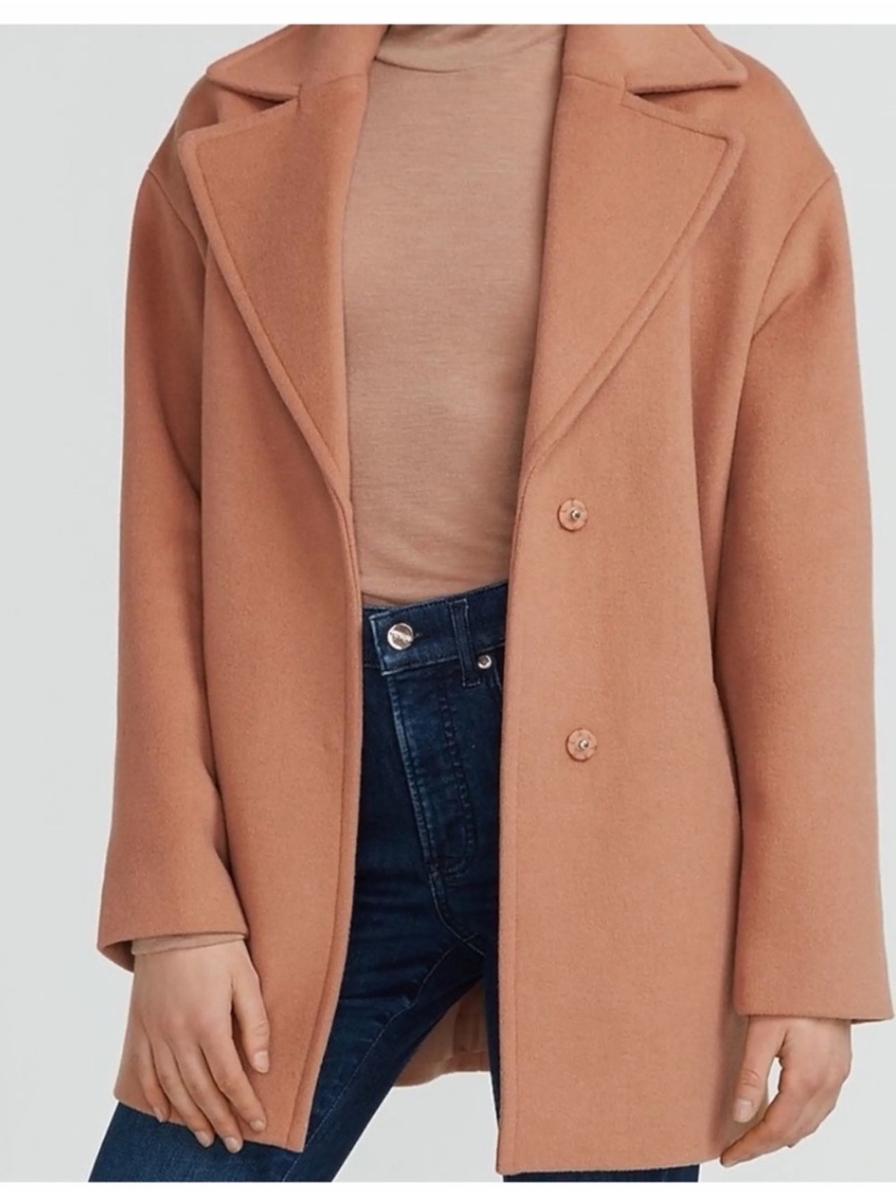EXPRESS Wool-Blend Cocoon Camel Coat Winter Peacoat Trench Tan